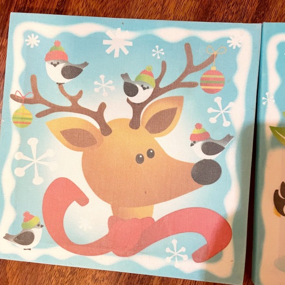 Set of 2 Cute Reindeer Wall Hang Pictures - Picture 2 of 3